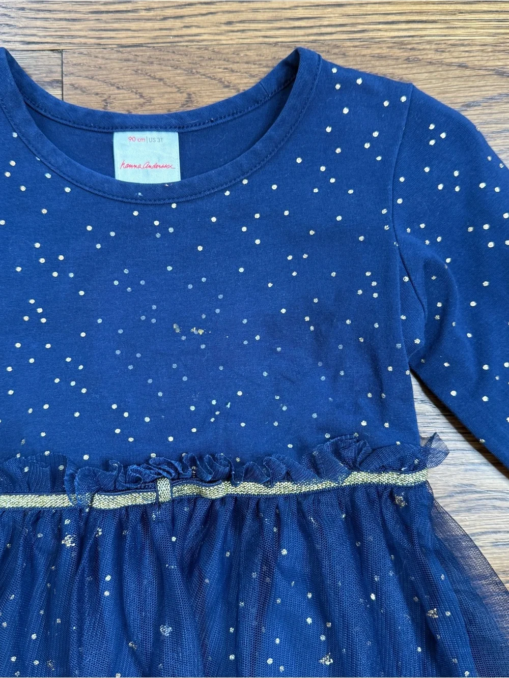 Hanna Andersson Girls Navy Shimmer Foiled Dots Print Tulle Waist Dress 3T